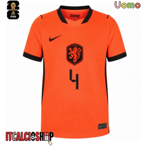 Paesi Bassi Virgil van Dijk #4 Prima Maglia Mondiali 2026 Manica Corta